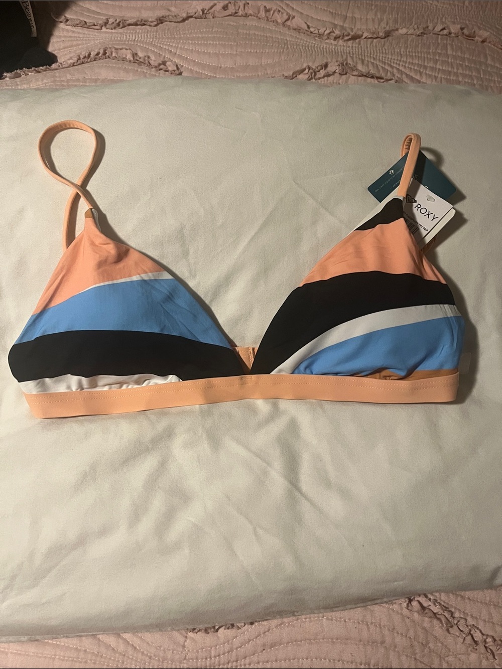 Roxy Peach, Blue & Black Colorblock Triangle Bikini Top